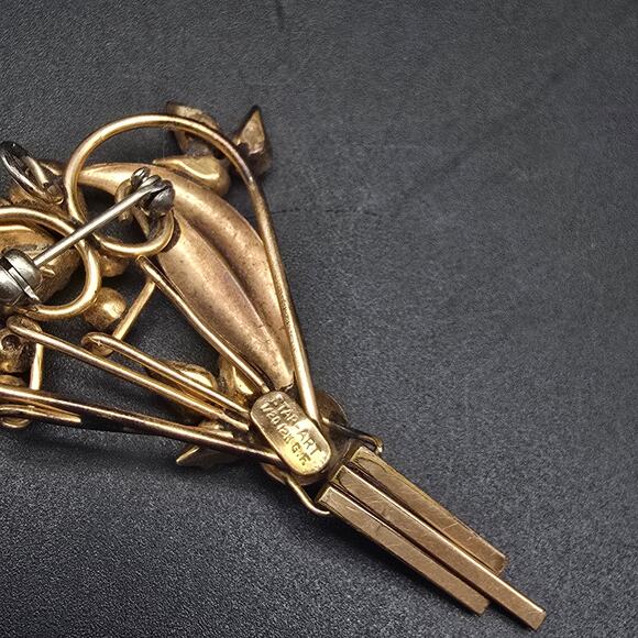 Star Art 12K Gold Filled Brooch Pink Rhinestone Floral Bouquet - Picture 3 of 7